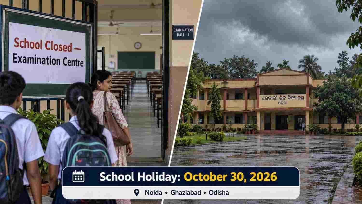 School holiday October 30, 2026 in Noida, Ghaziabad, and Odisha — exam-centre and weather closures