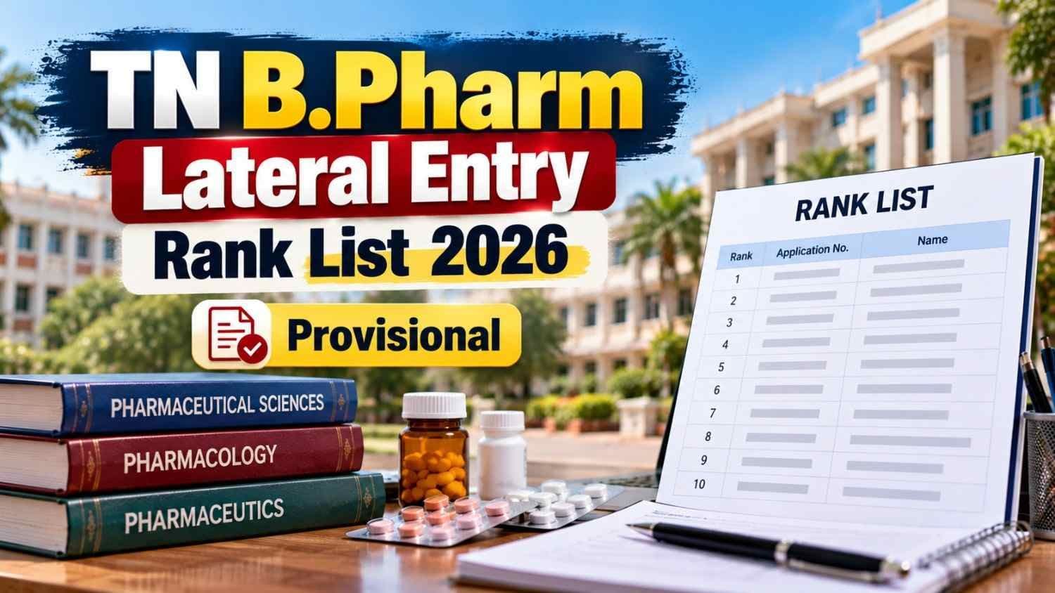Tamil Nadu B.Pharm Lateral Entry 2026 provisional rank list released