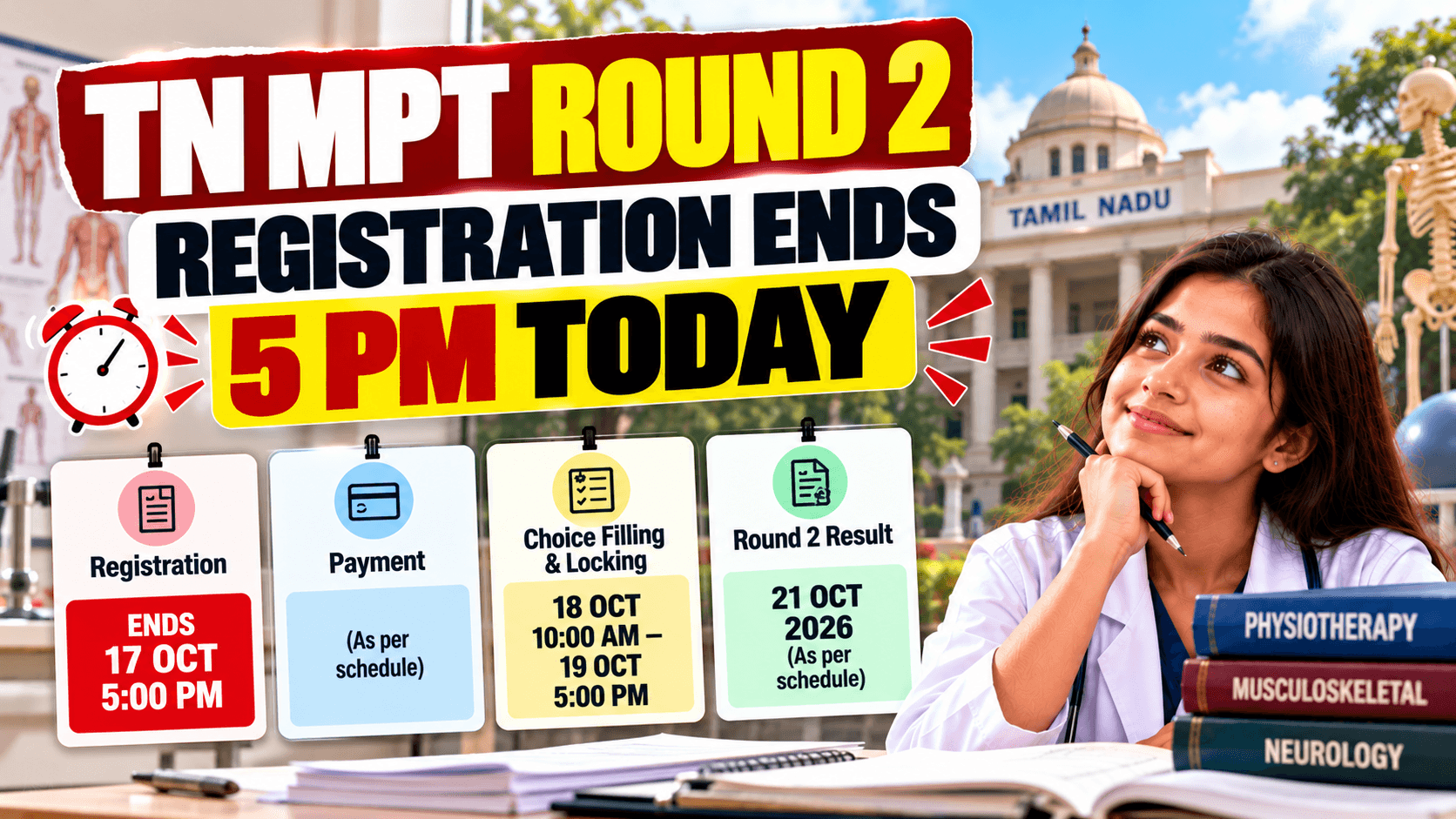 Tamil Nadu MPT Round 2 Registration Ends at 5 PM Today; Choices Open Oct 18