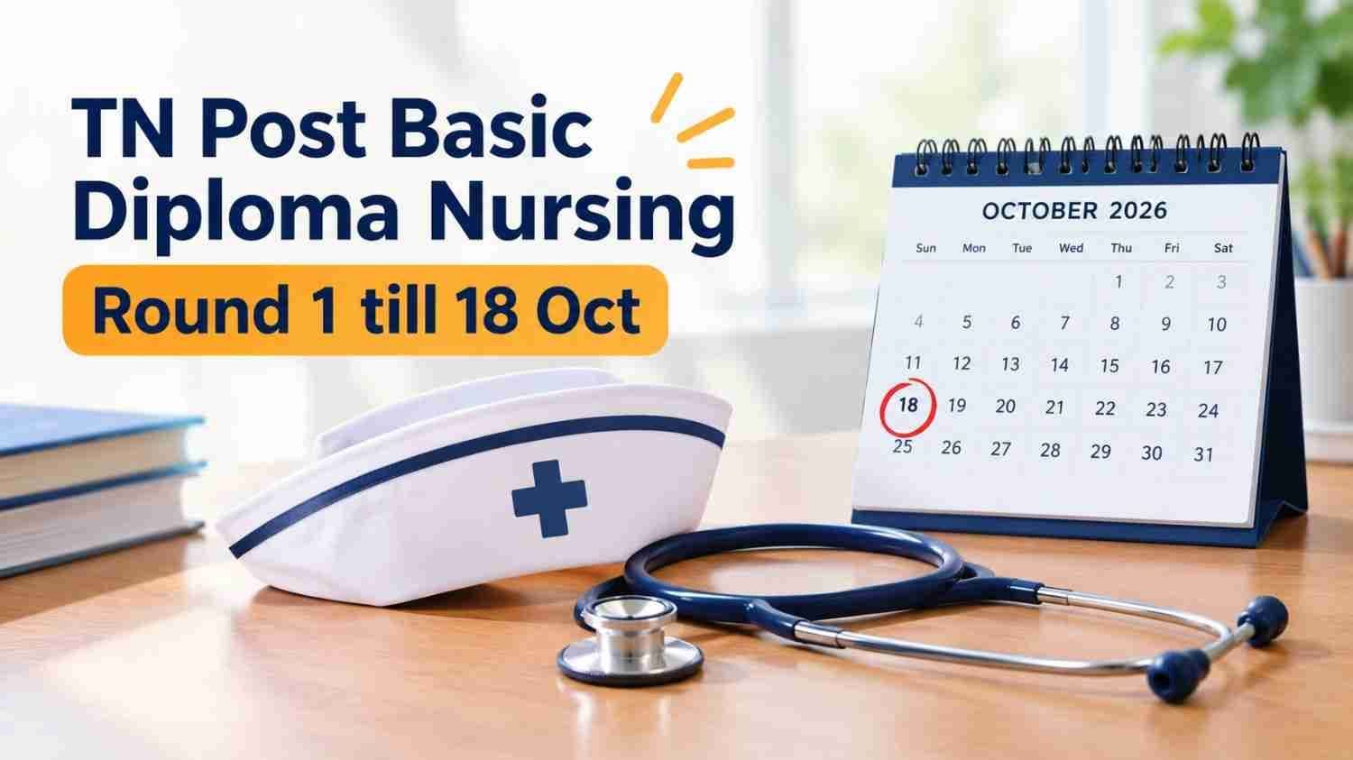 Calendar showing 18 October with nursing symbols for Tamil Nadu Post Basic Diploma Round 1 counselling