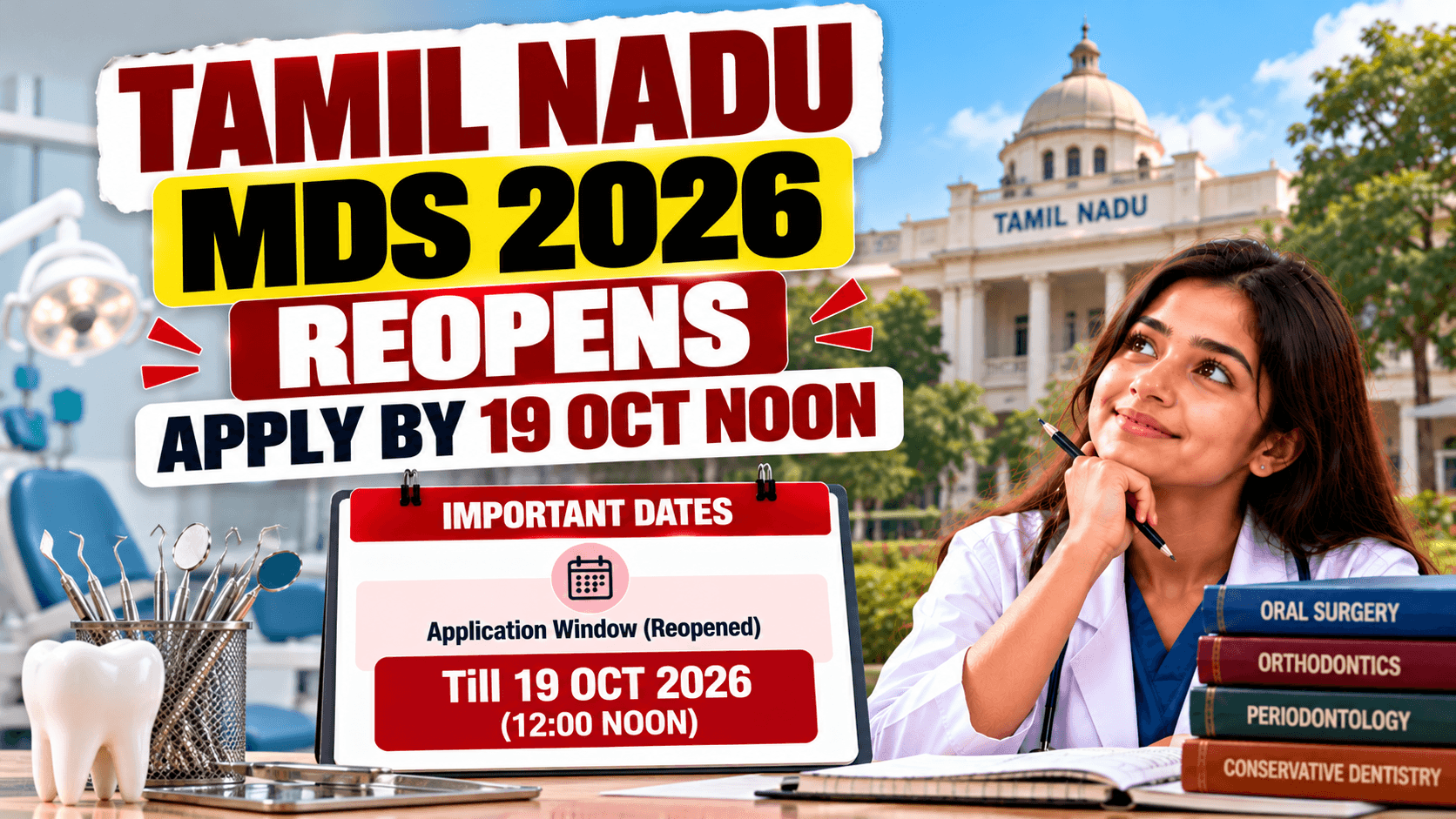 Tamil Nadu MDS 2026 Applications Reopen After Cutoff Reduction; Apply by October 19