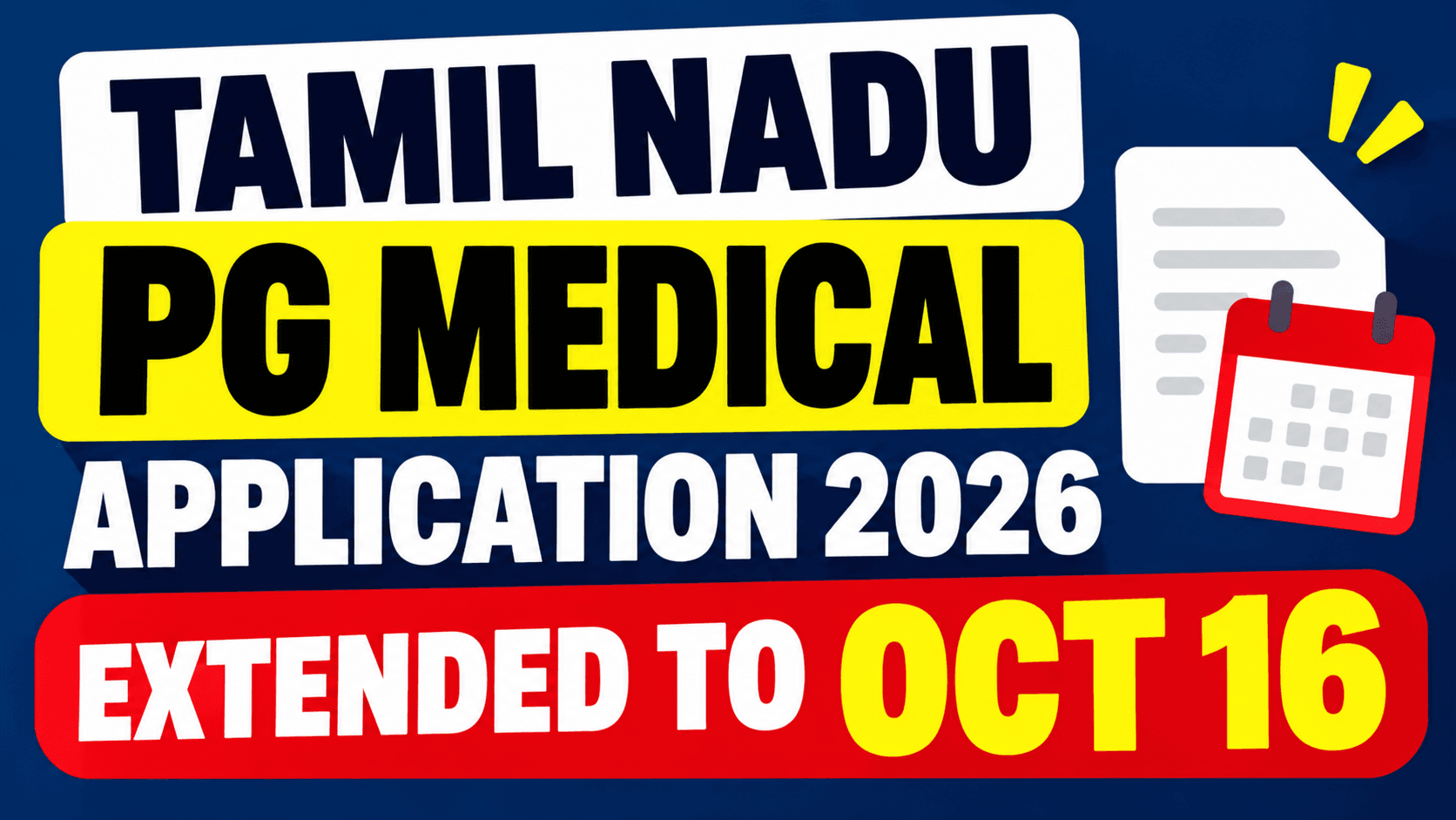 Tamil Nadu PG Medical Applications 2026 Extended to Oct 16; Apply by 11:59 PM