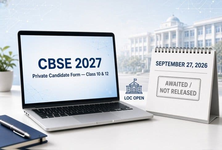 CBSE Private Candidate Form 2027 status graphic showing form awaited