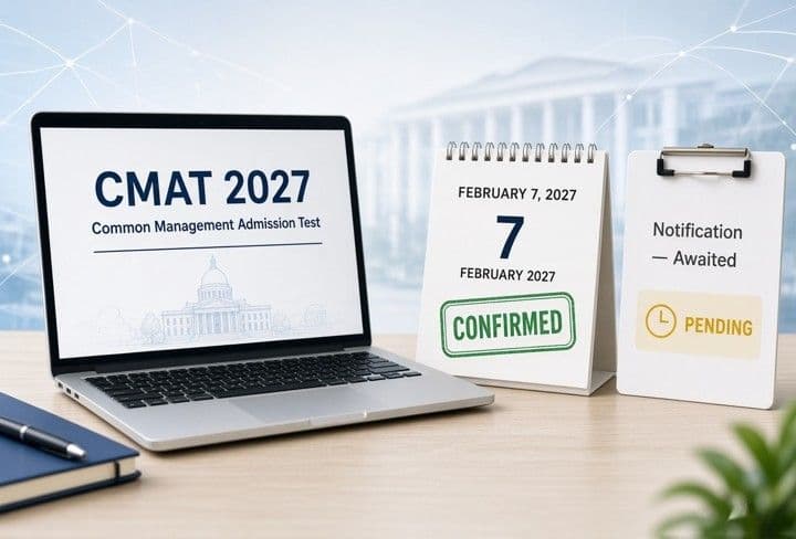 CMAT 2027 notification date graphic showing confirmed exam date and awaited registration schedule