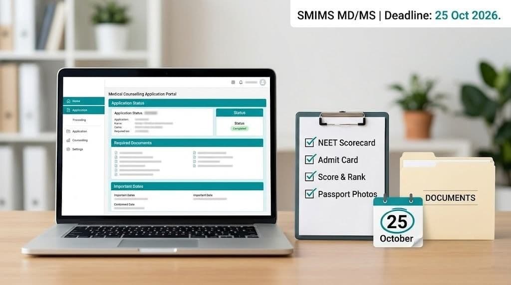 SMIMS MD/MS application deadline 25 October 2026 and Round 1 counselling schedule