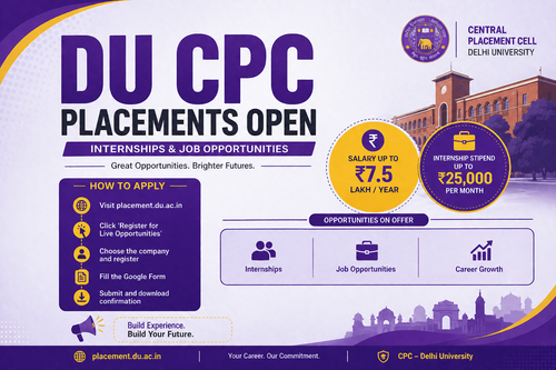 DU Placements 2026: Applications Open for Jobs, Internships at placement.du.ac.in