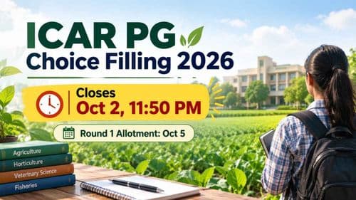 ICAR PG choice filling 2026 last date October 2 counselling schedule