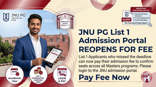 JNU PG Admission 2026 Portal Reopened for List-1 Candidates to Pay Seat-Blocking Fee