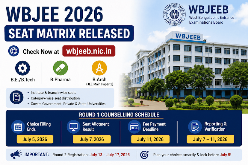 WBJEE 2026 Seat Matrix Out; Round 1 Schedule